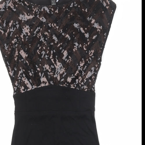 H&M Womens Black Polyester Pencil Dress Size 10 Boat Neck Pullover
