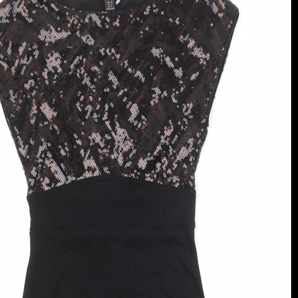 H&M Womens Black Polyester Pencil Dress Size 10 Boat Neck Pullover