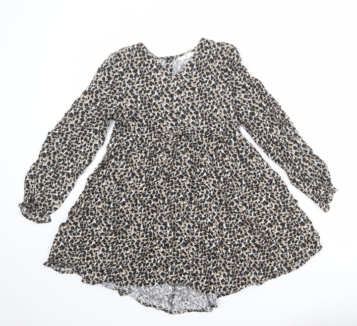 Marks and Spencer Girls Multicoloured Animal Print Viscose A-Line Size 12-13 Years V-Neck Button - Cheetah Print