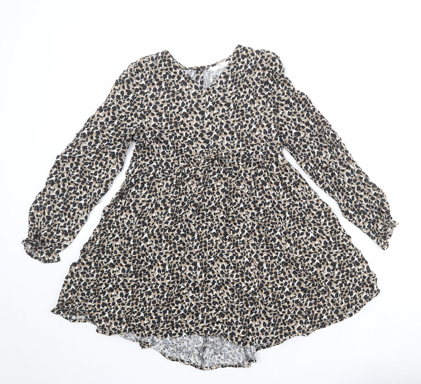 Marks and Spencer Girls Multicoloured Animal Print Viscose A-Line Size 12-13 Years V-Neck Button - Cheetah Print