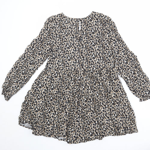 Marks and Spencer Girls Multicoloured Animal Print Viscose A-Line Size 12-13 Years V-Neck Button - Cheetah Print