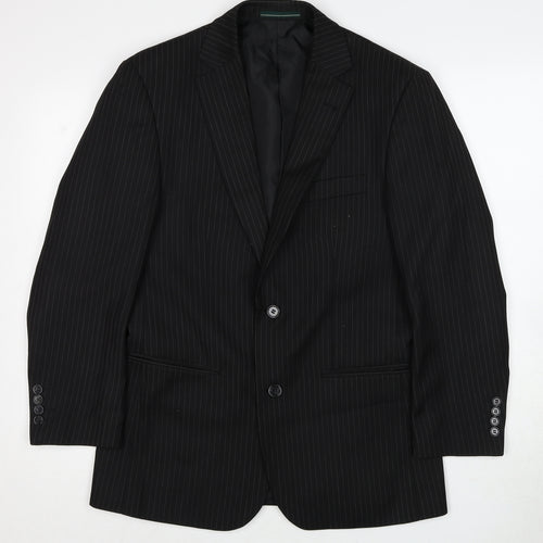 Greenwoods Mens Black Striped Polyester Jacket Suit Jacket Size 36 Regular