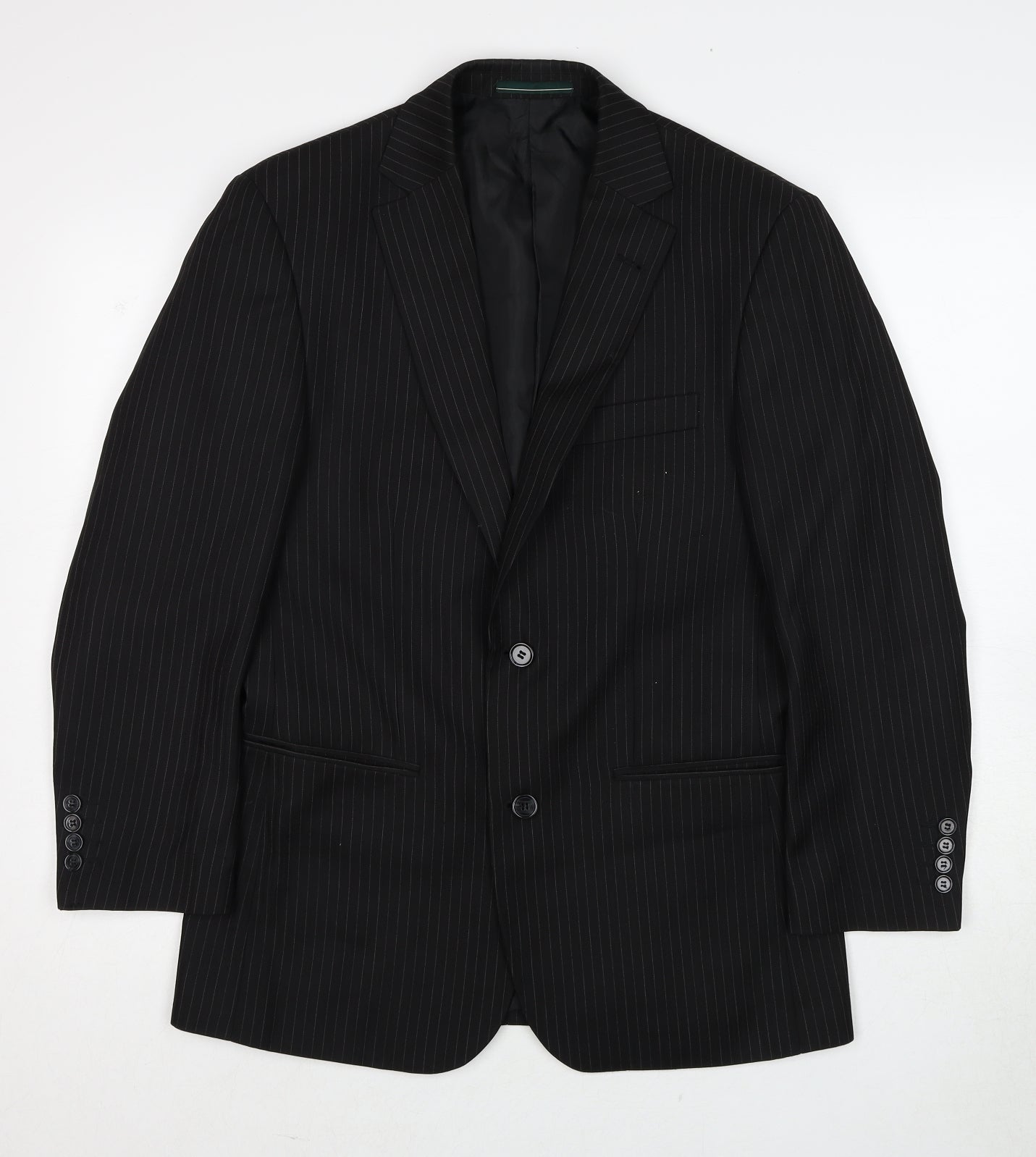 Greenwoods Mens Black Striped Polyester Jacket Suit Jacket Size 36 Regular