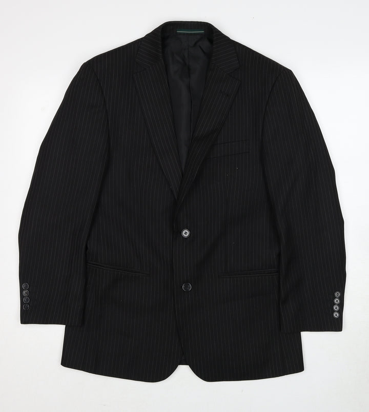Greenwoods Mens Black Striped Polyester Jacket Suit Jacket Size 36 Regular