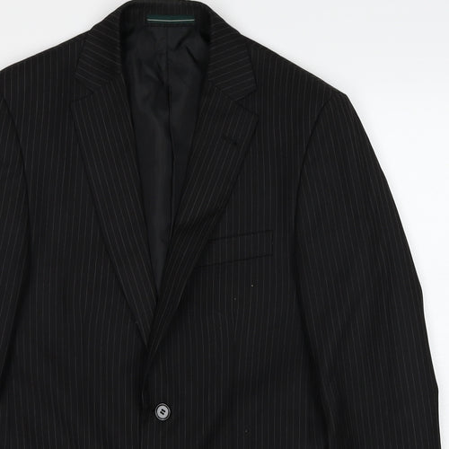 Greenwoods Mens Black Striped Polyester Jacket Suit Jacket Size 36 Regular