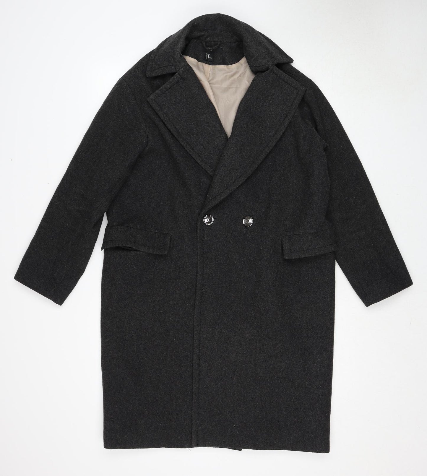 H&M Womens Grey Overcoat Coat Size 6 Button