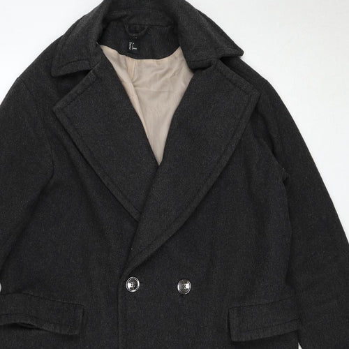 H&M Womens Grey Overcoat Coat Size 6 Button