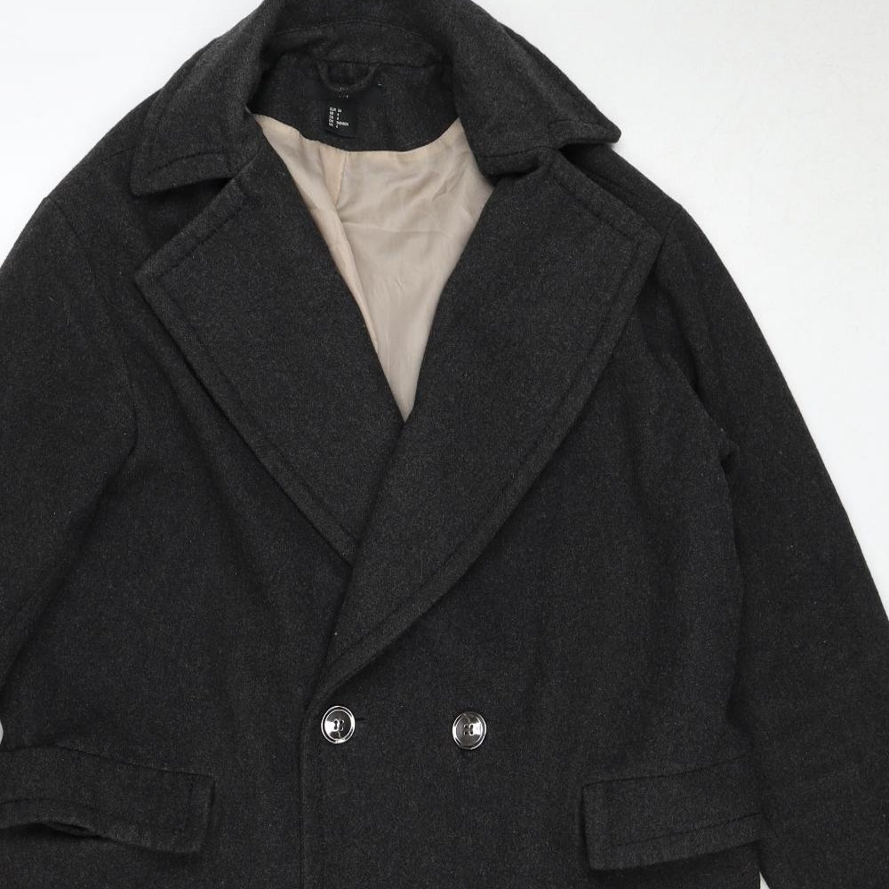 H&M Womens Grey Overcoat Coat Size 6 Button