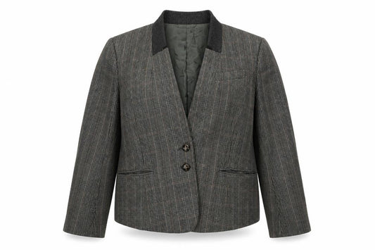 Front view of Great Plains London women’s brown check wool jacket blazer, size L