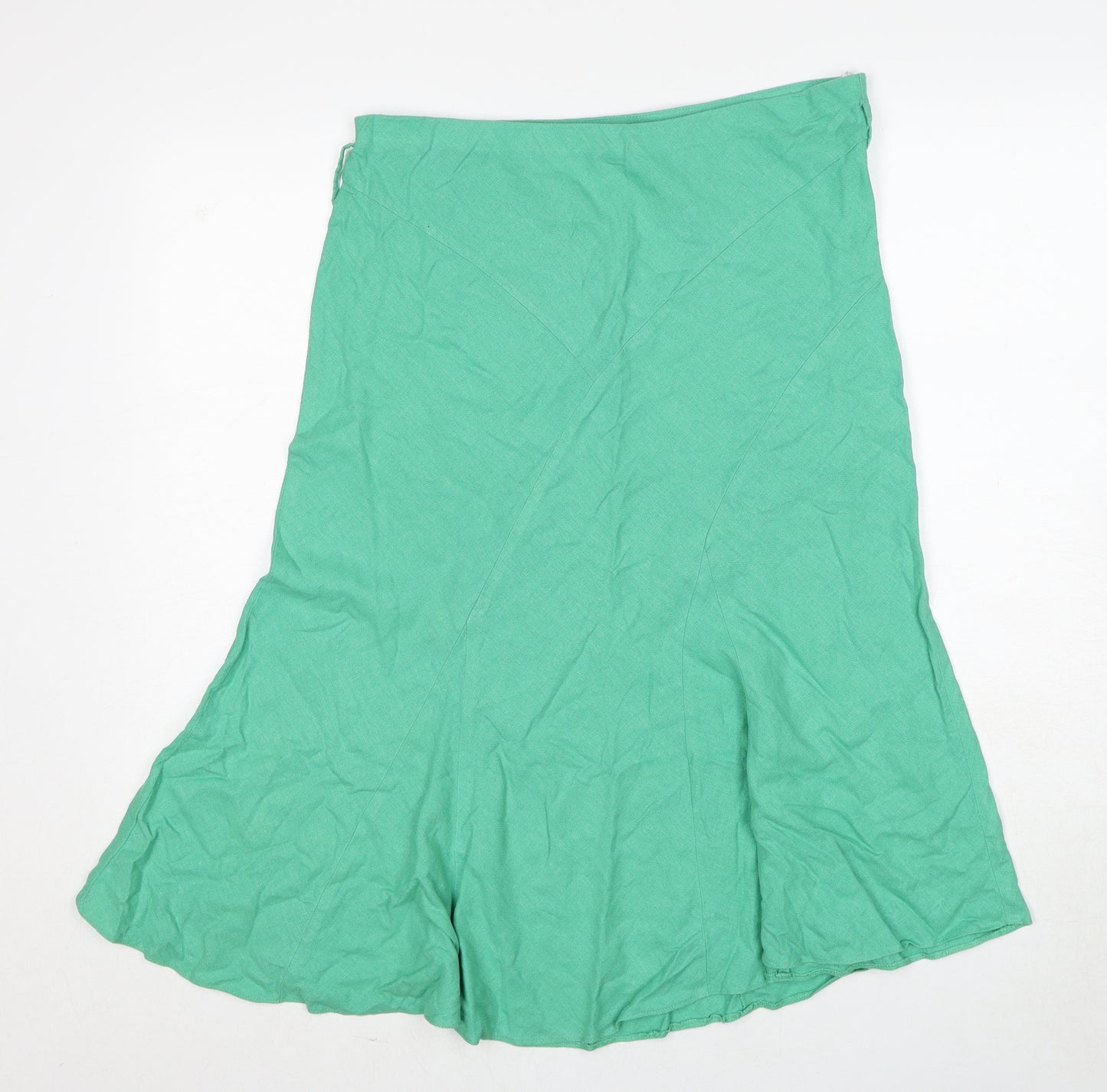 BHS Womens Green Linen Swing Skirt Size 14 Zip