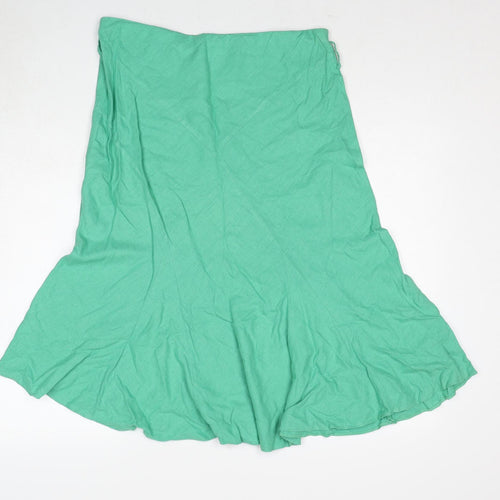 BHS Womens Green Linen Swing Skirt Size 14 Zip