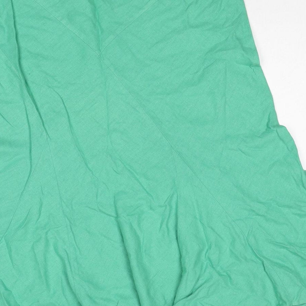 BHS Womens Green Linen Swing Skirt Size 14 Zip