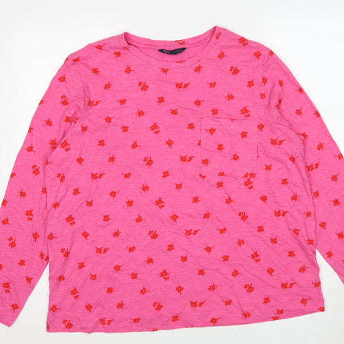 Marks and Spencer Womens Pink Floral Cotton Basic T-Shirt Size 18 Round Neck