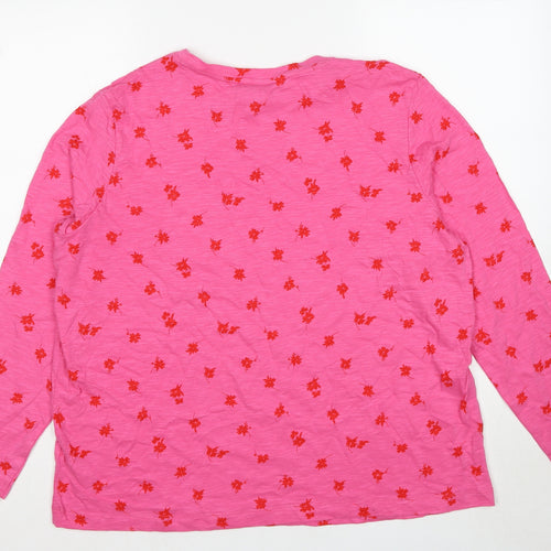 Marks and Spencer Womens Pink Floral Cotton Basic T-Shirt Size 18 Round Neck