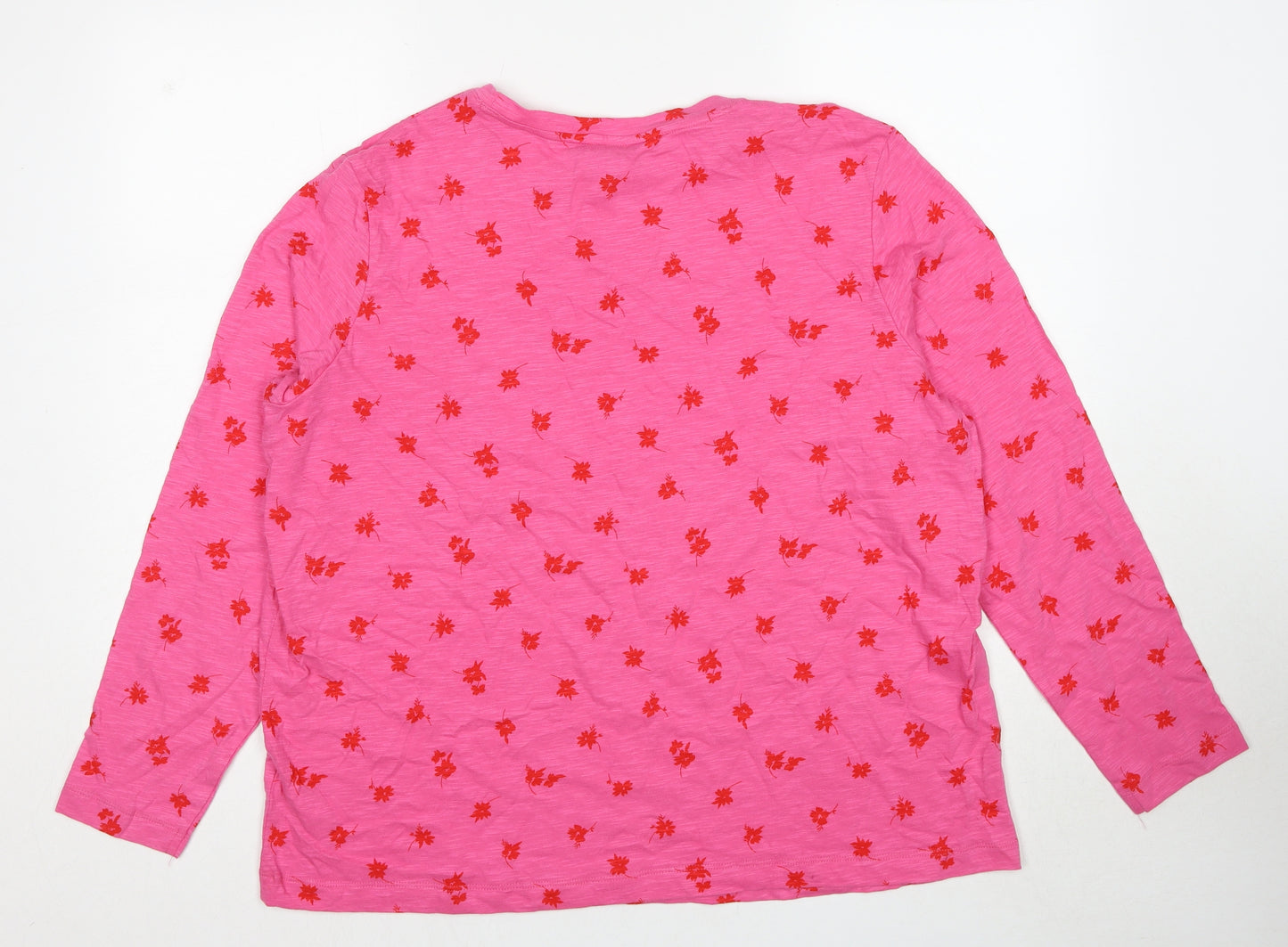 Marks and Spencer Womens Pink Floral Cotton Basic T-Shirt Size 18 Round Neck