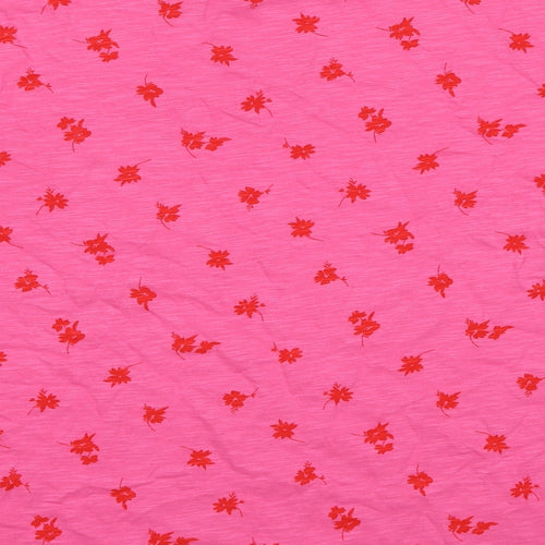 Marks and Spencer Womens Pink Floral Cotton Basic T-Shirt Size 18 Round Neck
