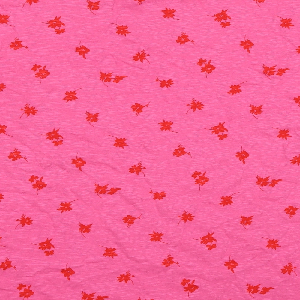 Marks and Spencer Womens Pink Floral Cotton Basic T-Shirt Size 18 Round Neck