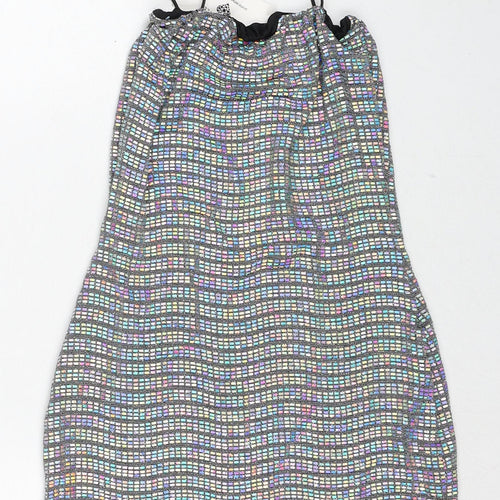 In the Style Womens Silver Geometric Nylon Mini Size 8 Square Neck Pullover