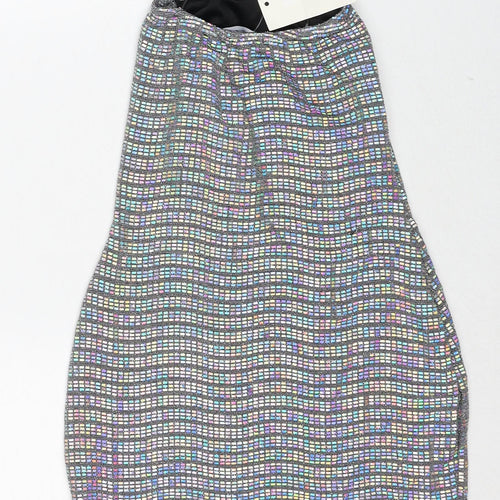 In the Style Womens Silver Geometric Nylon Mini Size 8 Square Neck Pullover