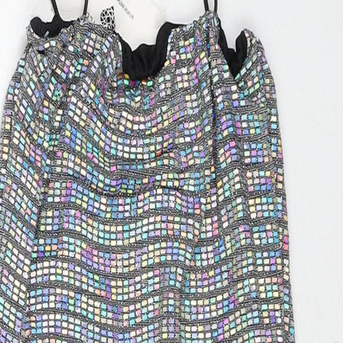 In the Style Womens Silver Geometric Nylon Mini Size 8 Square Neck Pullover