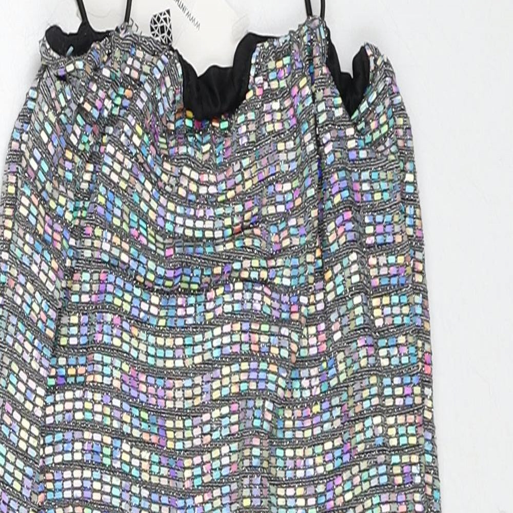 In the Style Womens Silver Geometric Nylon Mini Size 8 Square Neck Pullover