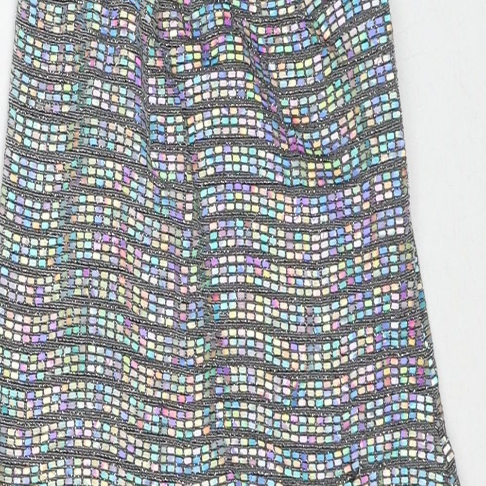In the Style Womens Silver Geometric Nylon Mini Size 8 Square Neck Pullover
