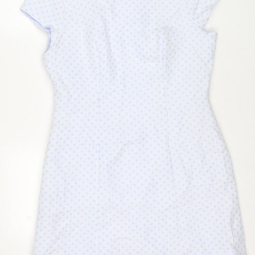 Savida Womens Blue Polka Dot Polyester Shift Size 14 Round Neck Zip