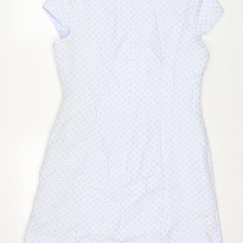 Savida Womens Blue Polka Dot Polyester Shift Size 14 Round Neck Zip