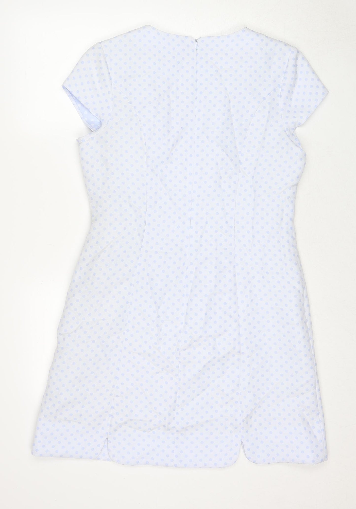 Savida Womens Blue Polka Dot Polyester Shift Size 14 Round Neck Zip