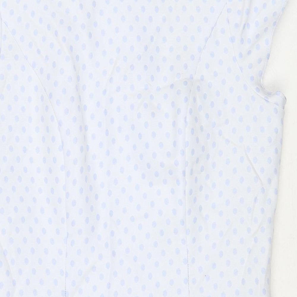 Savida Womens Blue Polka Dot Polyester Shift Size 14 Round Neck Zip