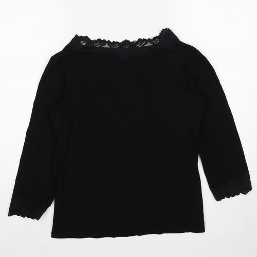 M&Co Womens Black Viscose Basic Blouse Size 14 V-Neck - Lace Trim