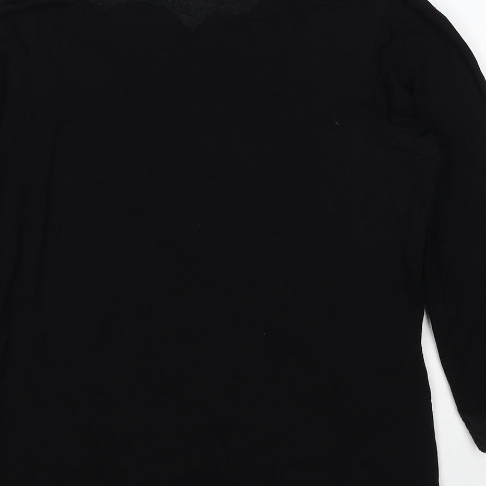 M&Co Womens Black Viscose Basic Blouse Size 14 V-Neck - Lace Trim