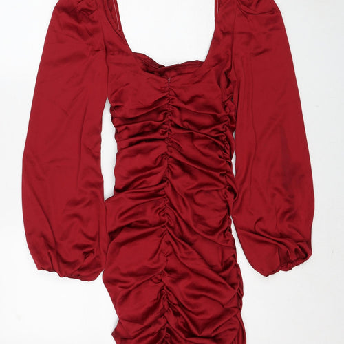 Oh Polly Womens Red Polyester Bodycon Size 6 Square Neck Zip