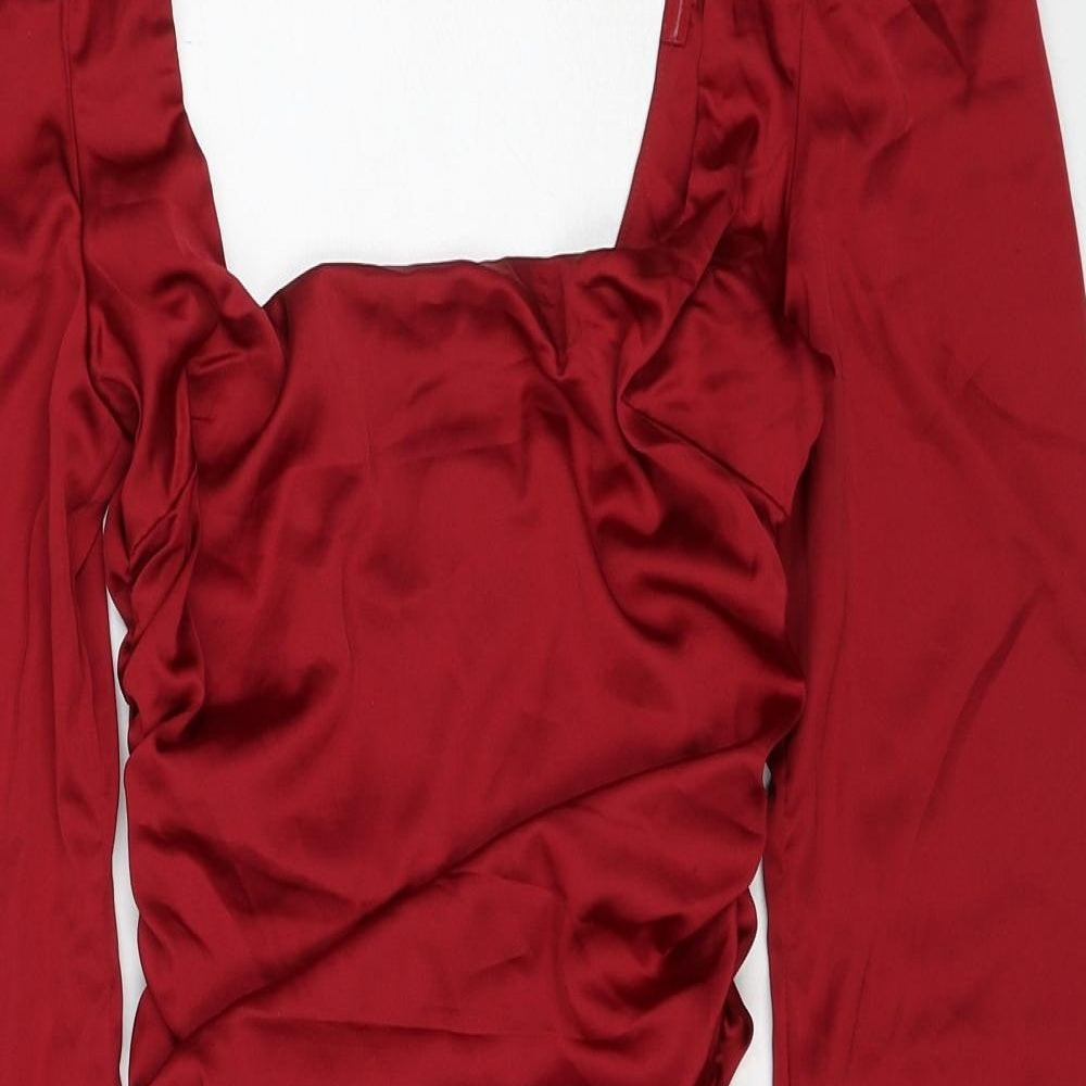 Oh Polly Womens Red Polyester Bodycon Size 6 Square Neck Zip