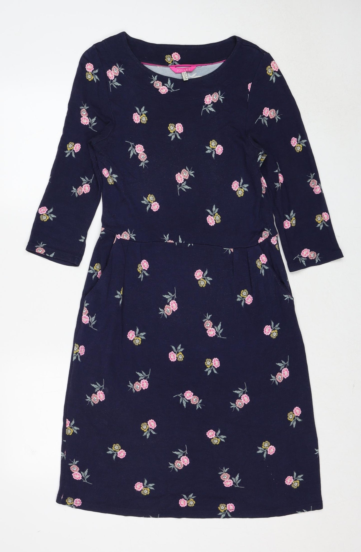 Joules Womens Blue Floral Viscose Shift Size 12 Round Neck Pullover