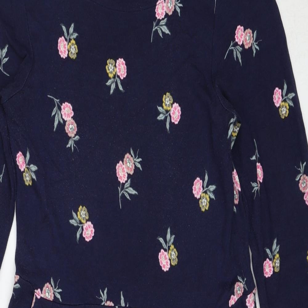 Joules Womens Blue Floral Viscose Shift Size 12 Round Neck Pullover