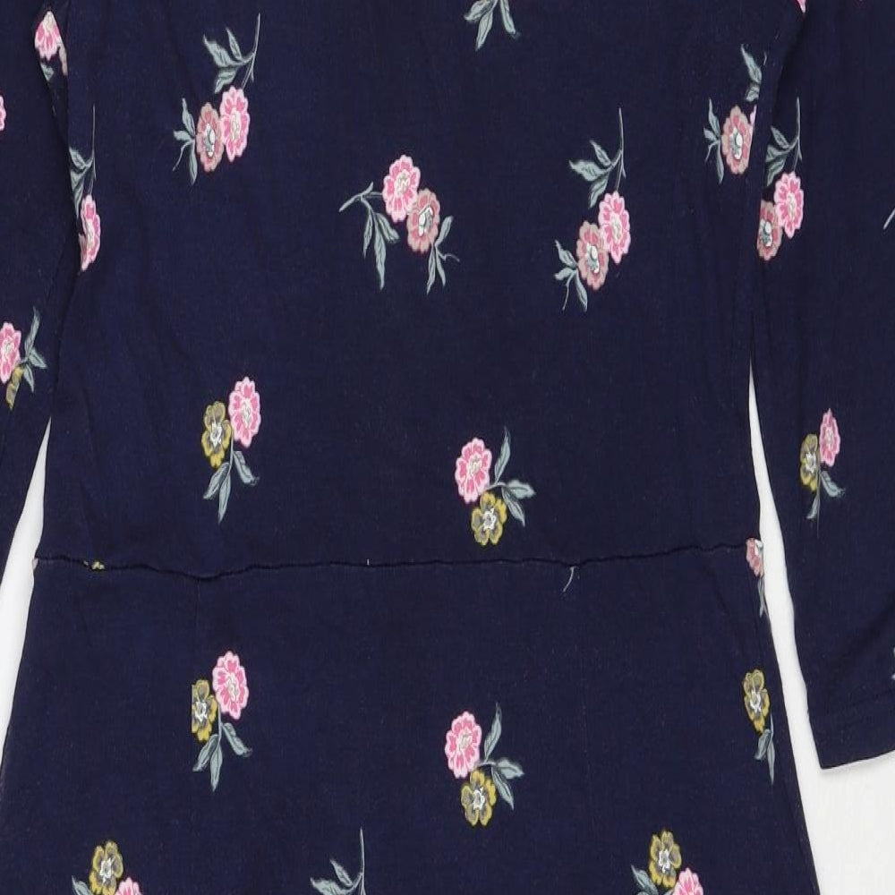 Joules Womens Blue Floral Viscose Shift Size 12 Round Neck Pullover