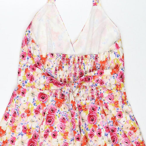 Debenhams Womens Multicoloured Floral Cotton A-Line Size 16 V-Neck Zip
