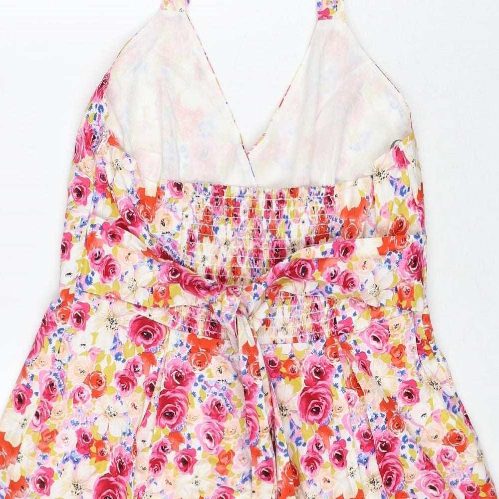 Debenhams Womens Multicoloured Floral Cotton A-Line Size 16 V-Neck Zip