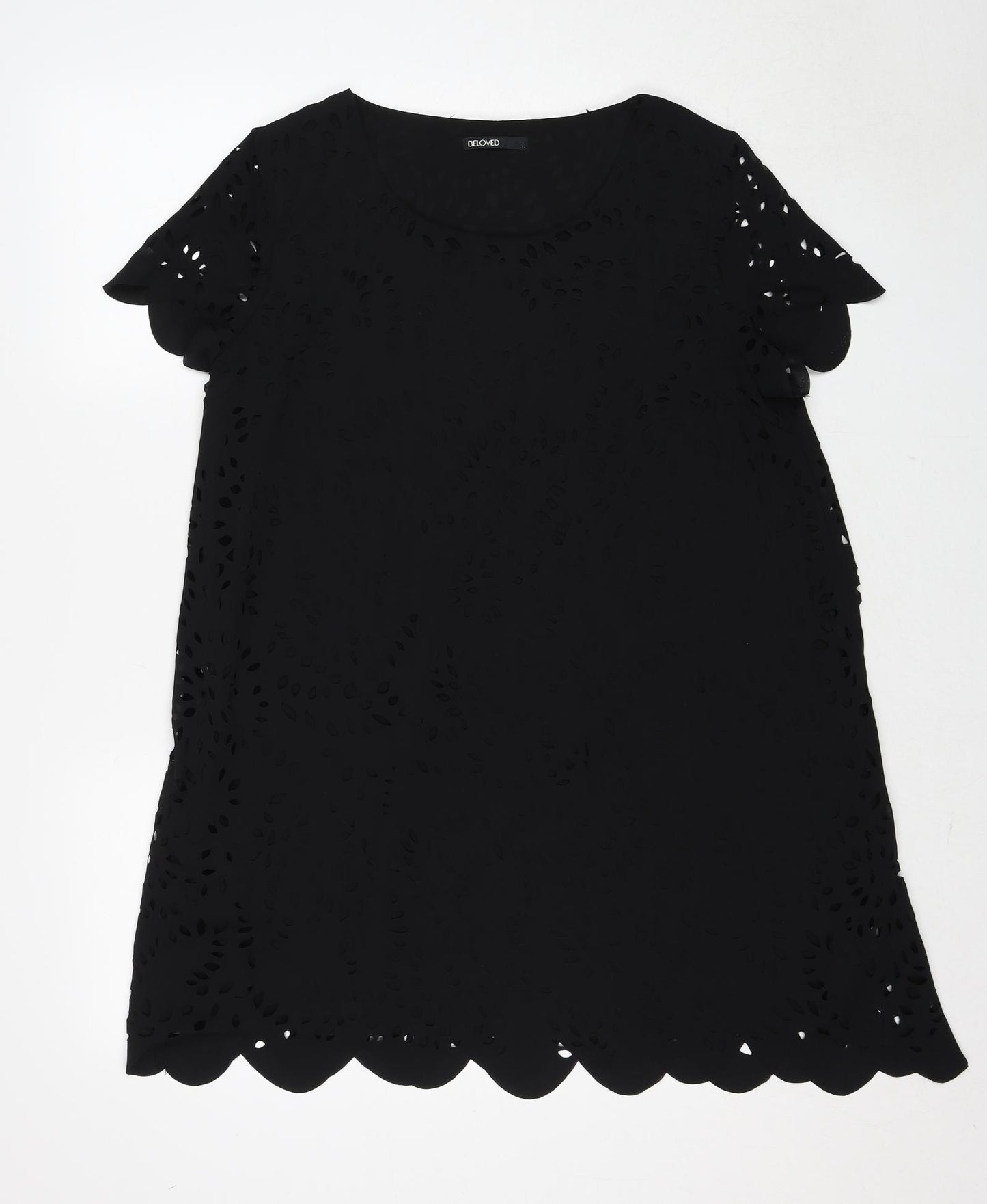 Beloved Womens Black Polyester A-Line Size L Round Neck Pullover - Broderie Anglaise