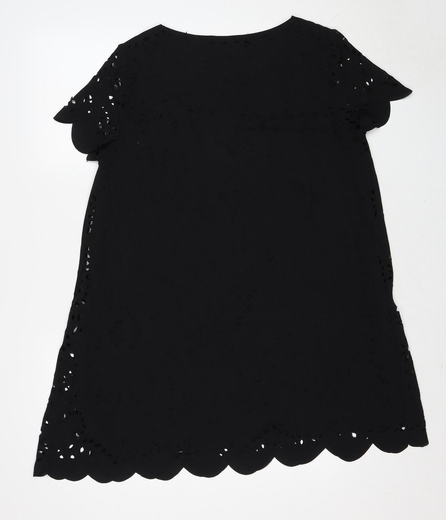 Beloved Womens Black Polyester A-Line Size L Round Neck Pullover - Broderie Anglaise