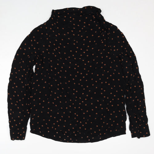 Topshop Womens Black Polka Dot Viscose Basic Blouse Size 14 High Neck