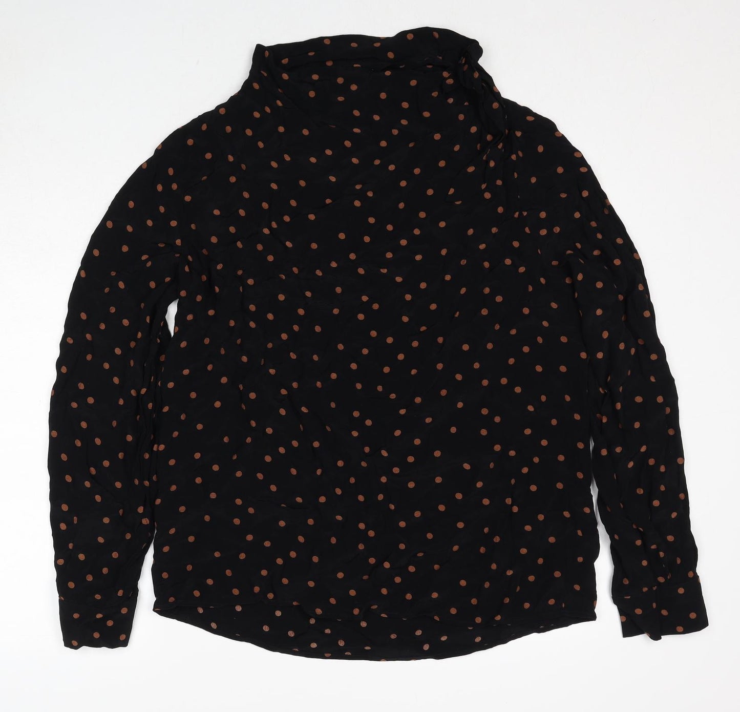 Topshop Womens Black Polka Dot Viscose Basic Blouse Size 14 High Neck