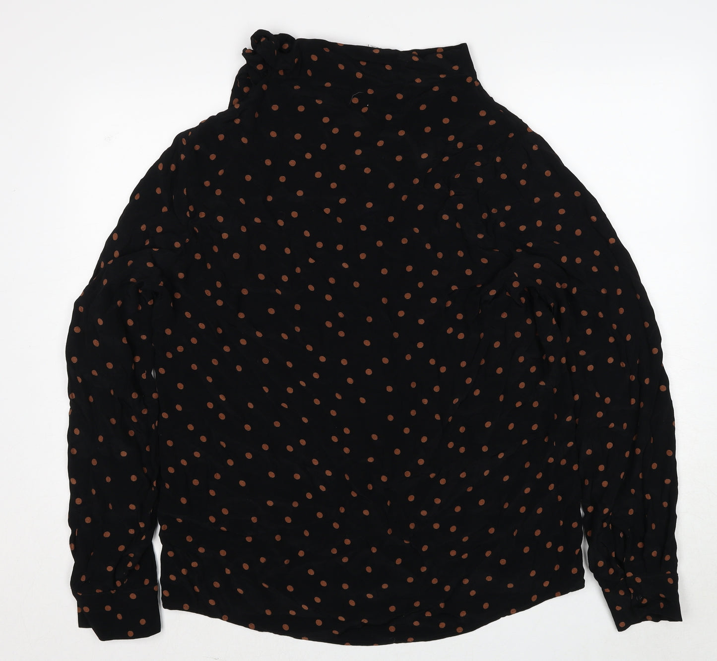 Topshop Womens Black Polka Dot Viscose Basic Blouse Size 14 High Neck