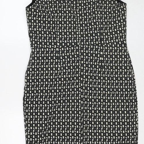 Linea Womens Black Geometric Polyester Shift Size 14 Round Neck Zip
