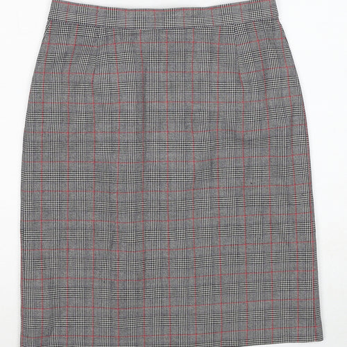 Marks and Spencer Womens Grey Plaid Polyester A-Line Skirt Size 10 Zip