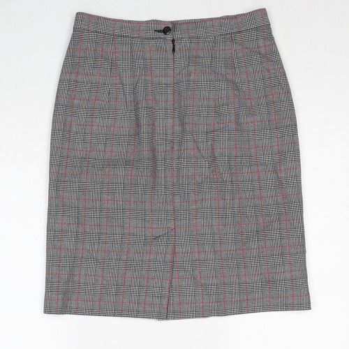Marks and Spencer Womens Grey Plaid Polyester A-Line Skirt Size 10 Zip