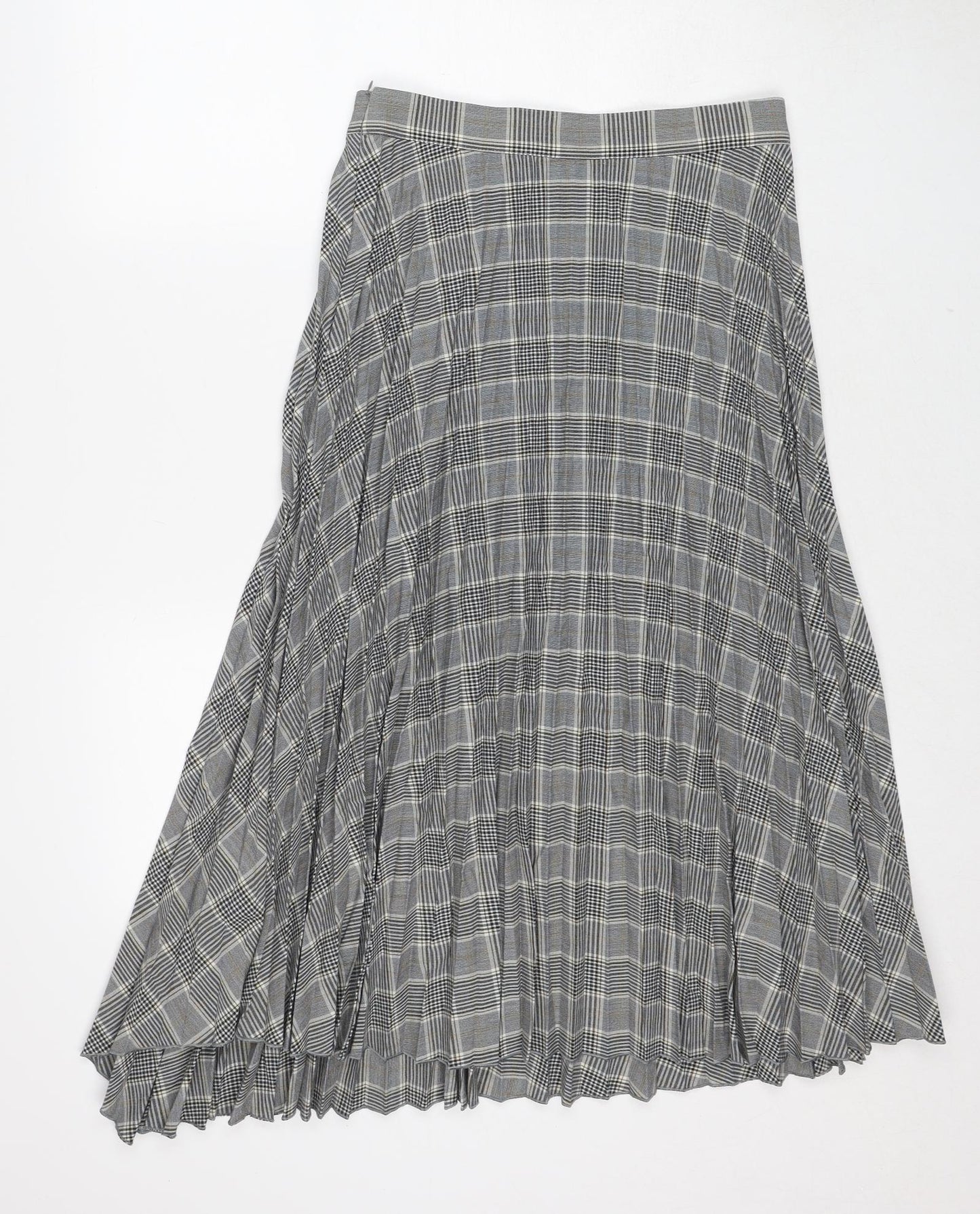 Marks and Spencer Womens Grey Paisley Polyester Pleated Skirt Size 10 Zip