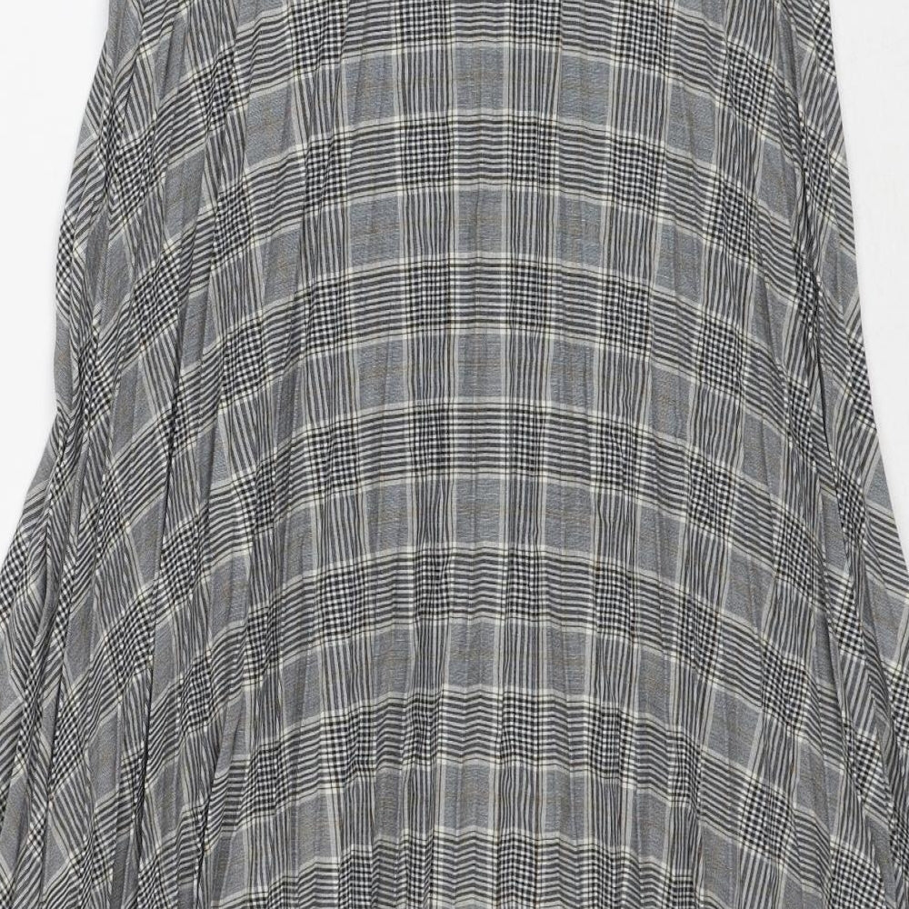 Marks and Spencer Womens Grey Paisley Polyester Pleated Skirt Size 10 Zip