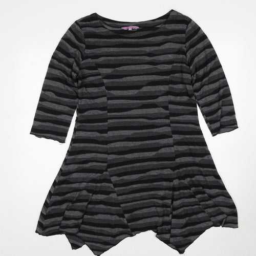Epilogue Womens Grey Striped Polyester A-Line Size 14 Round Neck Pullover